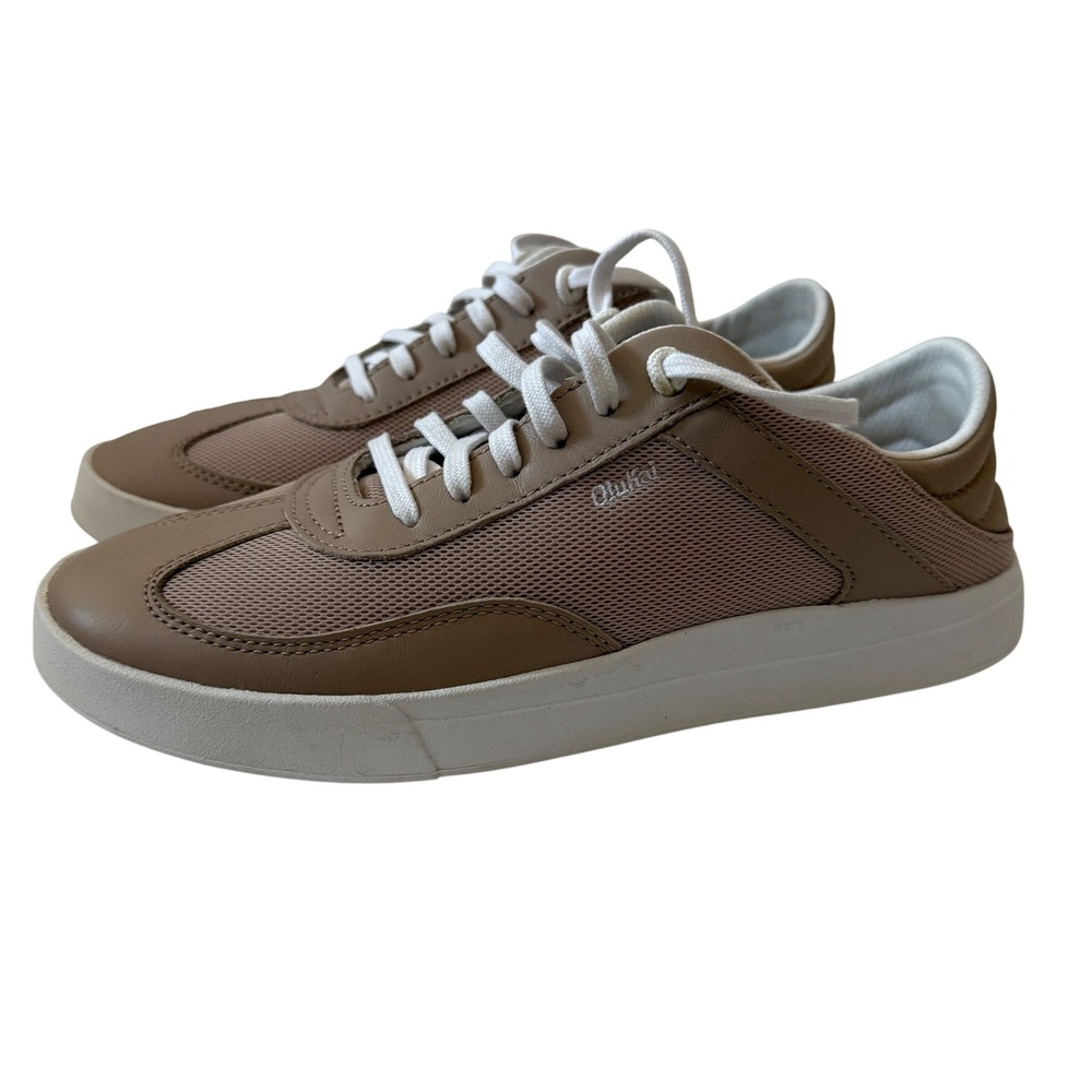 OluKai Ha'upu Hulu Tan Leather Mesh Sneakers Womens 9 20525-5BKT